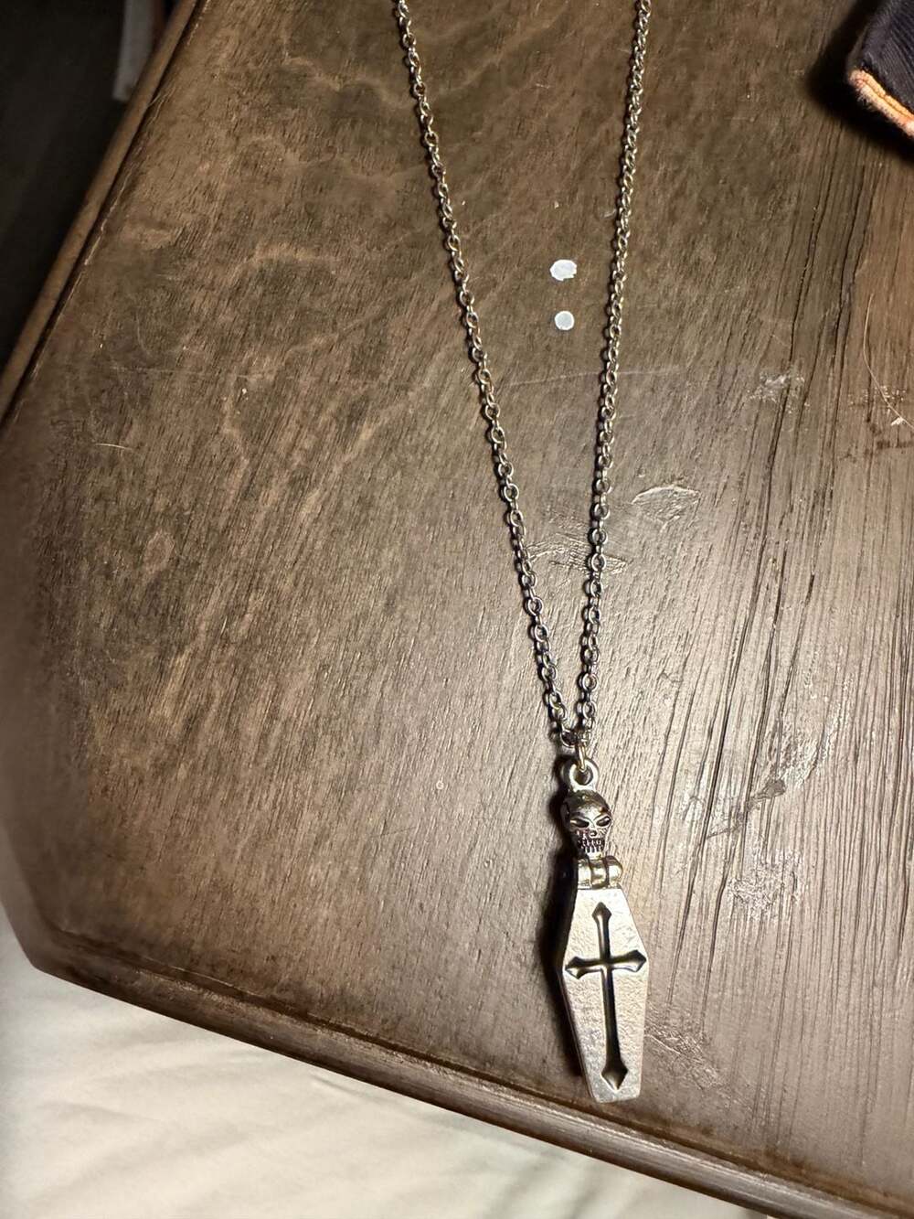 Gothic Skeleton Coffin Locket Pendant Necklace with Cross Detail